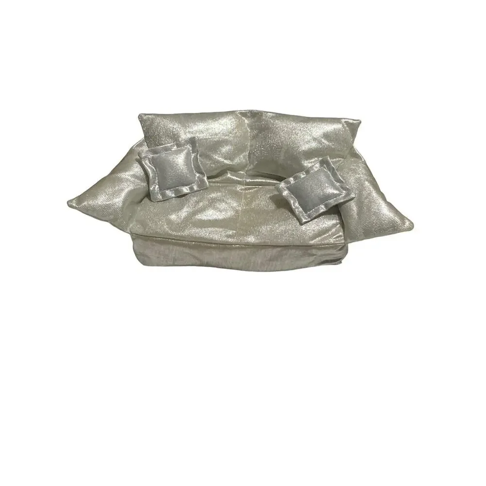 Vintage Polyfect Toys Silver Fabric Couch For Fashion Dolls Made in Hong‎ Kong